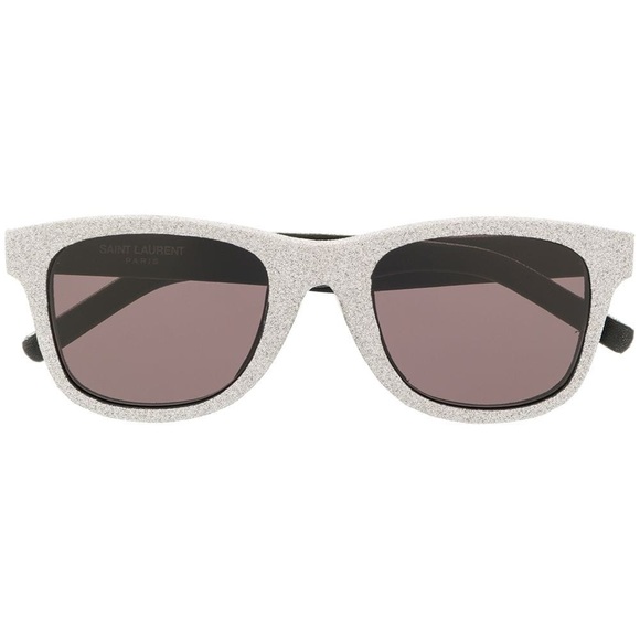 SAINT LAURENT YSL SILVER GLITTER BLACK LEATHER SUNGLASSES SL51 051 NWOT - Picture 12 of 14